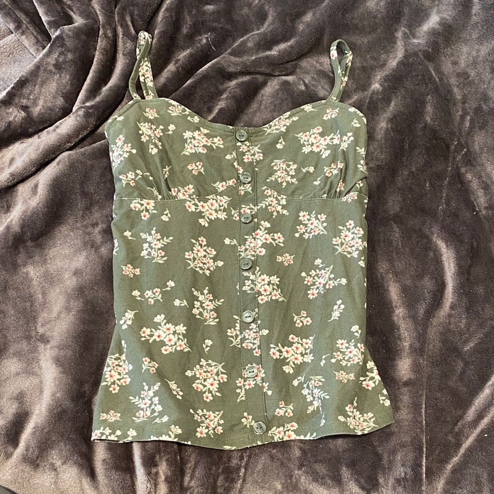 SHEIN Olive Floral Button-Up Camisole